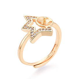 Звезда латунь микро паве прозрачный кубический цирконий регулируемые настройки кольца, за половину пробурено бисера