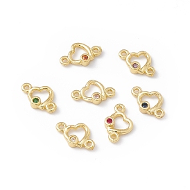 Brass Micro Pave Cubic Zirconia Links Connectors, Real 18K Gold Plated, Heart