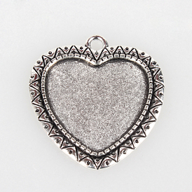 Vintage Tibetan Style Alloy Pendant Cabochon Bezel Settings, Cadmium Free & Lead Free, Heart Tray: 25x23mm, 36x33x2mm, Hole: 3mm, about 174pcs/kg