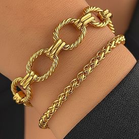 2шт. 304 Набор браслетов из нержавеющей стали: овальная цепочка с витыми звеньями и цепочка в виде колосьев пшеницы для мужчин