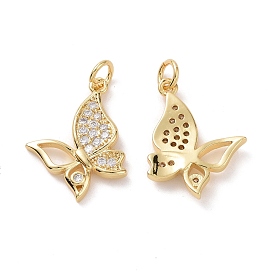 Brass Cubic Zirconia Pendants, with Jump Ring, Butterfly Charm