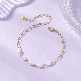 Браслеты из натурального культивированного пресноводного жемчуга, браслеты из латунных цепей Фигаро для женщин, рис