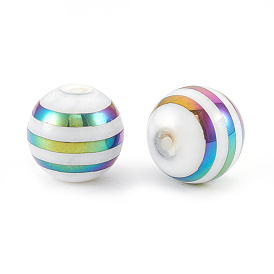 Electroplate Glass Beads, Stripe Round