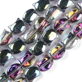 Electroplate Glass Beads Strands, Half Plated, Cat Shape