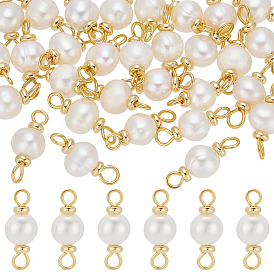 30 шт. натуральный культивированный пресноводный жемчуг круглые подвески-соединители, с 304 двойными петлями из нержавеющей стали, цветочный белый