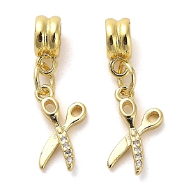 Rack Plating Brass Micro Pave Cubic Zirconia Charms, Long-Lasting Plated, Lead Free & Cadmium Free, Scissors