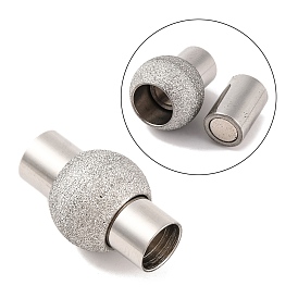 304 Stainless Steel Textured Magnetic Clasps with Glue-in Ends, Oval, 19x11mm, Hole: 6mm