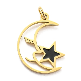 304 Stainless Steel Charms, with Jump Ring and Enamel, Moon with Star Charm