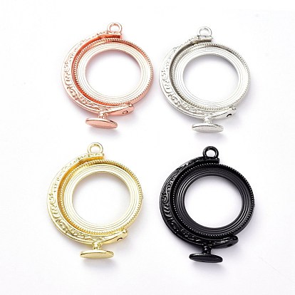 Alloy Open Back Bezel Pendants, Rotating Pendants, for DIY UV Resin, Epoxy Resin, Pressed Flower Jewelry, Terrestrial Globe
