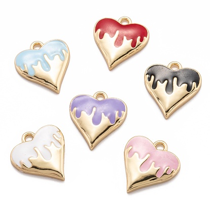 Golden Brass Enamel Pendants, Long-Lasting Plated, Heart