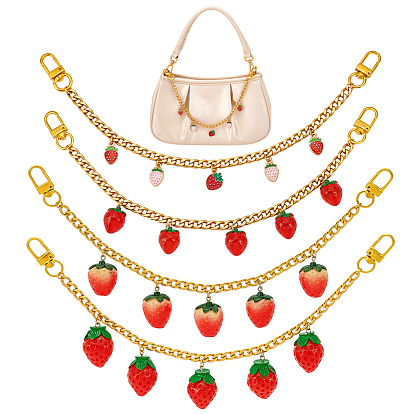 4 шт. 4 стили: сплав, эмаль и смола, фрукт, красная клубника, подвеска 304 декоративные цепочки из нержавеющей стали, с сплава шарнирного когтя омара застежками