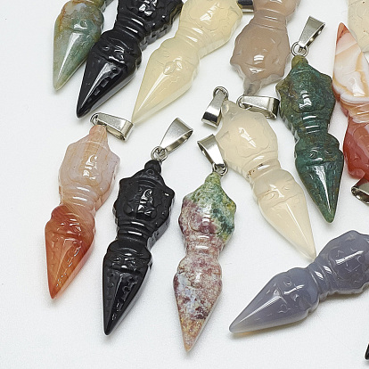 Natural Agate Pendants, with Stainless Steel Snap On Bailss