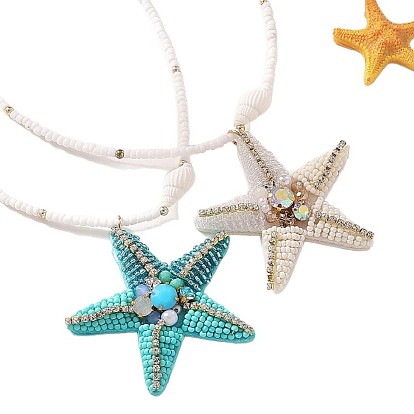 Ракушка в виде морской звезды с подвеской из стразов, белые стеклянные бусы, ожерелье для женщин