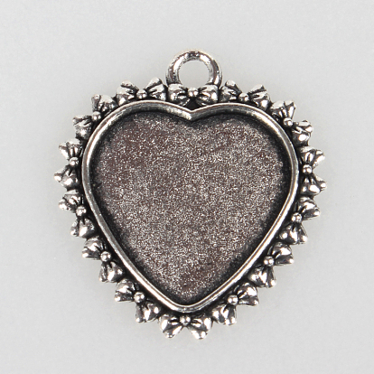 Tibetan Style Alloy Pendant Cabochon Settings, Cadmium Free & Lead Free, Heart, Tray: 20x20m, 31x28x2mm, Hole: 3mm, about 285pcs/kg