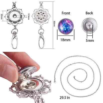SUNNYCLUE DIY Necklace Making, Alloy Snap Pendant with Clasps Makings, 304 Stainless Steel Cable Chains Necklaces, Brass Luminous Glass Snap Buttons