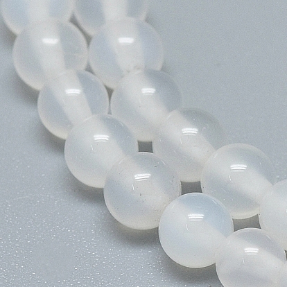 Natural White Agate Beads Strands, Grade A, Round