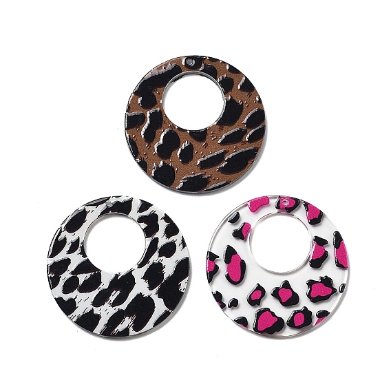 Акриловые подвески, плоско-круглые, леопард