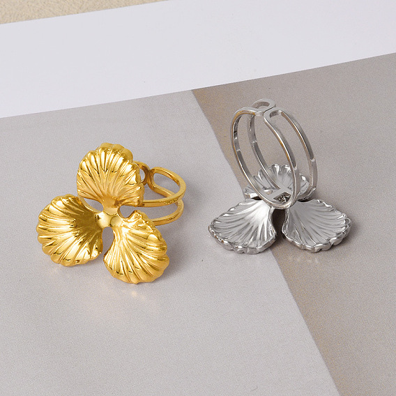 Стильный 304 манжета из нержавеющей стали в форме клевера для женщин, регулируемое открывающееся кольцо