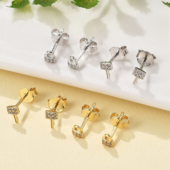 Замок и ключ 925 Серьги-гвоздики из стерлингового серебра с микропаве и прозрачными кубическими циркониями для женщин