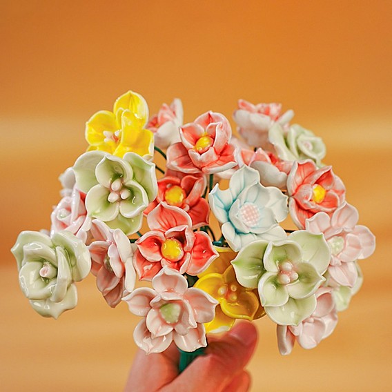 Ceramic Flower Stems with Iron Stem, Decorative Artificial Floral Picks for Vases & Home Decor