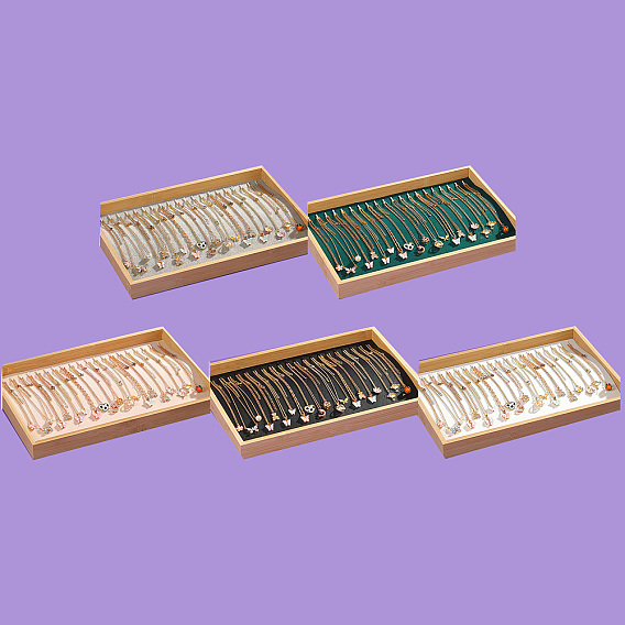 Бамбуковый поднос для органайзера для ожерелья, с бархатом/искусственной кожей, прямоугольные