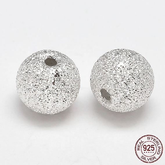 Round 925 Sterling Silver Textured Beads, 10mm, Hole: 1.8mm