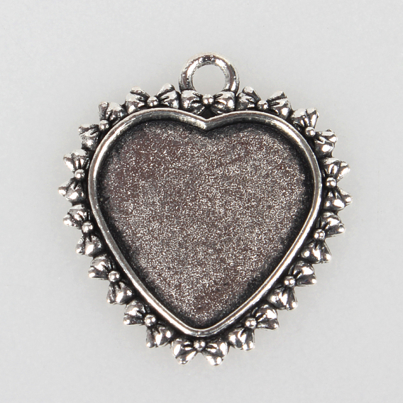 Tibetan Style Alloy Pendant Cabochon Settings, Cadmium Free & Lead Free, Heart, Tray: 20x20m, 31x28x2mm, Hole: 3mm, about 285pcs/kg