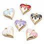 Golden Brass Enamel Pendants, Long-Lasting Plated, Heart