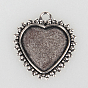 Tibetan Style Alloy Pendant Cabochon Settings, Cadmium Free & Lead Free, Heart, Tray: 20x20m, 31x28x2mm, Hole: 3mm, about 285pcs/kg