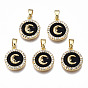 Brass Micro Pave Clear Cubic Zirconia Charms, with Enamel, Nickel Free, Flat Round with Moon, Real 18K Gold Plated