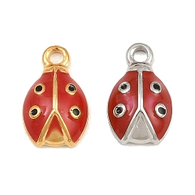 304 Stainless Steel with Red Enamel Charms, Ladybug Charms