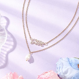 Стеклянный жемчуг каплевидный кулон латунная цепь двухслойные ожерелья для женщин, белые