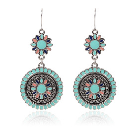 Round flower pattern oil drop temperament long earrings - classic and versatile.