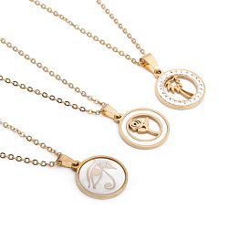 Gold Shell Zircon Pendant Necklace with Titanium Steel and Cubic Zirconia - Elegant European Style Jewelry