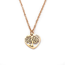 Stainless Steel Heart Tree Sweater Chain Necklace for Women