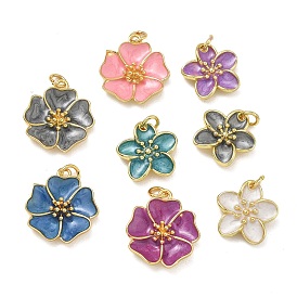 Laiton émail pendentifs, charmes de fleurs, crémaillère plaquage, plaqué longue durée, sans cadmium et sans plomb