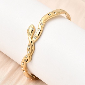 304 Шарнирные браслеты из нержавеющей стали со стразами для женщин, ионное покрытие (ip), долговечный, реальный 18 k позолоченный