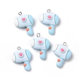 Opaque Resin Pendants, with Platinum Tone Iron Loops, Hair Dryer