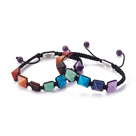 Natural/Synthetic Gemstone Braided Bead Bracelets, with Metal Pendants