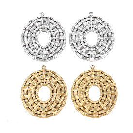 304 Stainless Steel Pendants, Cadmium Free & Nickel Free & Lead Free, Imitation Weaving Rattan, Oval