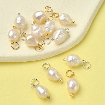12Pcs 2 Colors Grade B Natural Cultured Freshwater Pearl Charms, with 304 Stainless Steel Jump Rings, Polished Rice