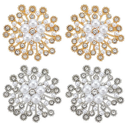 4 шт. булавки для лацканов одежды со стразами из цветочного сплава, с пластиковой жемчужины