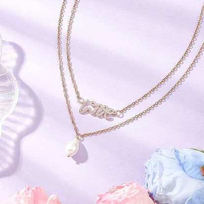Стеклянный жемчуг каплевидный кулон латунная цепь двухслойные ожерелья для женщин, белые