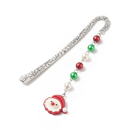 Christmas Theme Resin Pendant Bookmarks, Flower Pattern Tibetan Style Alloy Hook Bookmark, Holly Leaf/Santa Claus/Reindeer