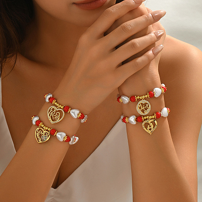 Браслеты с подвесками из латуни и микропаве из кубического циркония на день матери, браслеты-сердечки из искусственного жемчуга для женщин