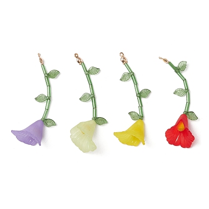 Большие акриловые подвески из цветов, с латунными наконечниками бусин и латунными обжимными бусинами, стеклянные бусины и гальванические стеклянные бусины, с нейлоновой проволокой