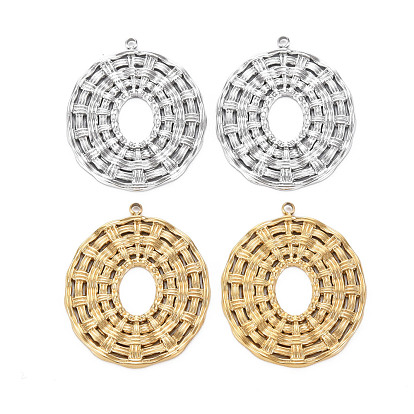 304 Stainless Steel Pendants, Cadmium Free & Nickel Free & Lead Free, Imitation Weaving Rattan, Oval