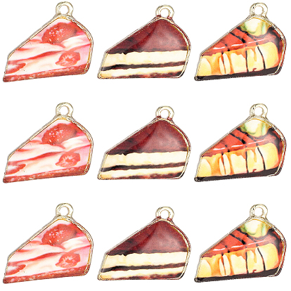 30Pcs 3 Colors Printed Alloy Pendants, Light Glod, Triangle Cake