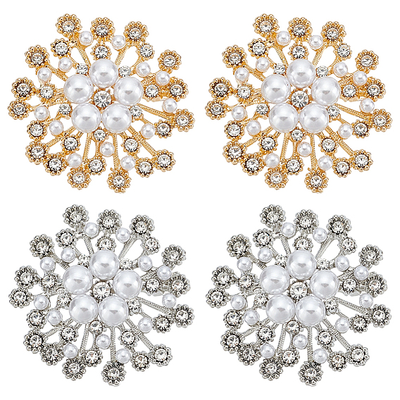 4 шт. булавки для лацканов одежды со стразами из цветочного сплава, с пластиковой жемчужины