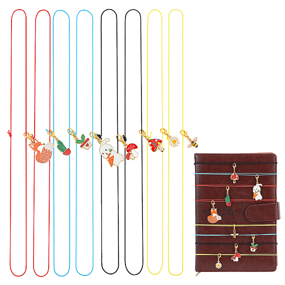 16Pcs 4 Colors Polyester Notebook Elastic Ropes, with Alloy Enamel Pendants